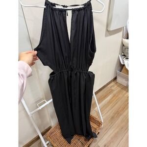 Choices Womens Black Halter Maxi Dress Deep V-Neck Side Cutouts Slit Size M
